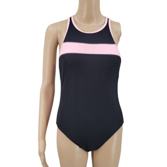 MIRACLESUIT Pink Black One Piece Swimsuit Bathing Suit  Women's size 10 - Picture 1 of 12